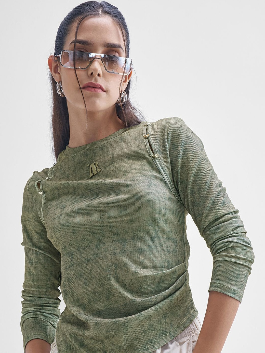Street By Tokyo Talkies Textured Cut out details Asymmetric Hem Top
