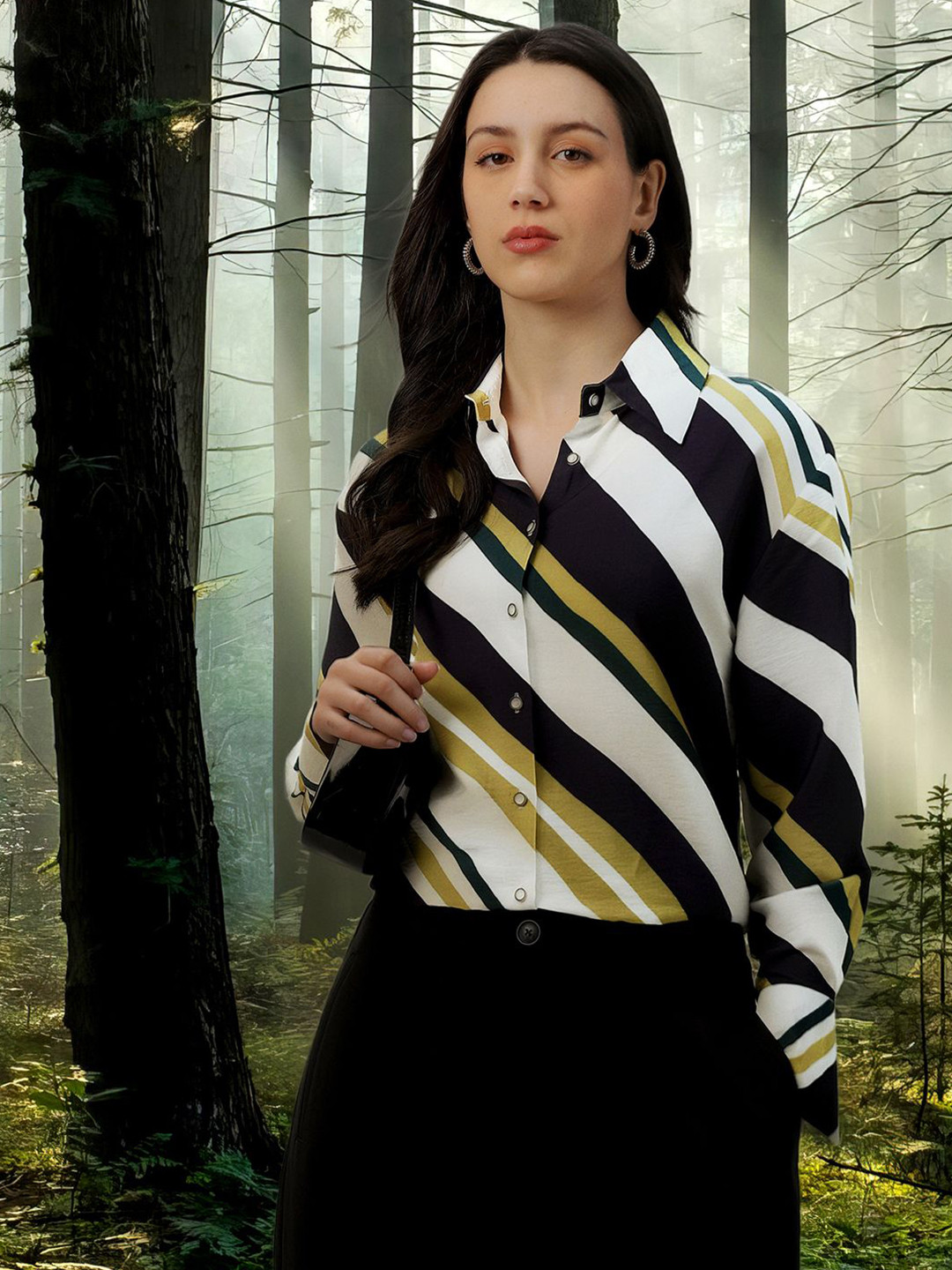 Van Heusen Woman Relaxed Fit Multi Striped Spread Collar Casual Shirt
