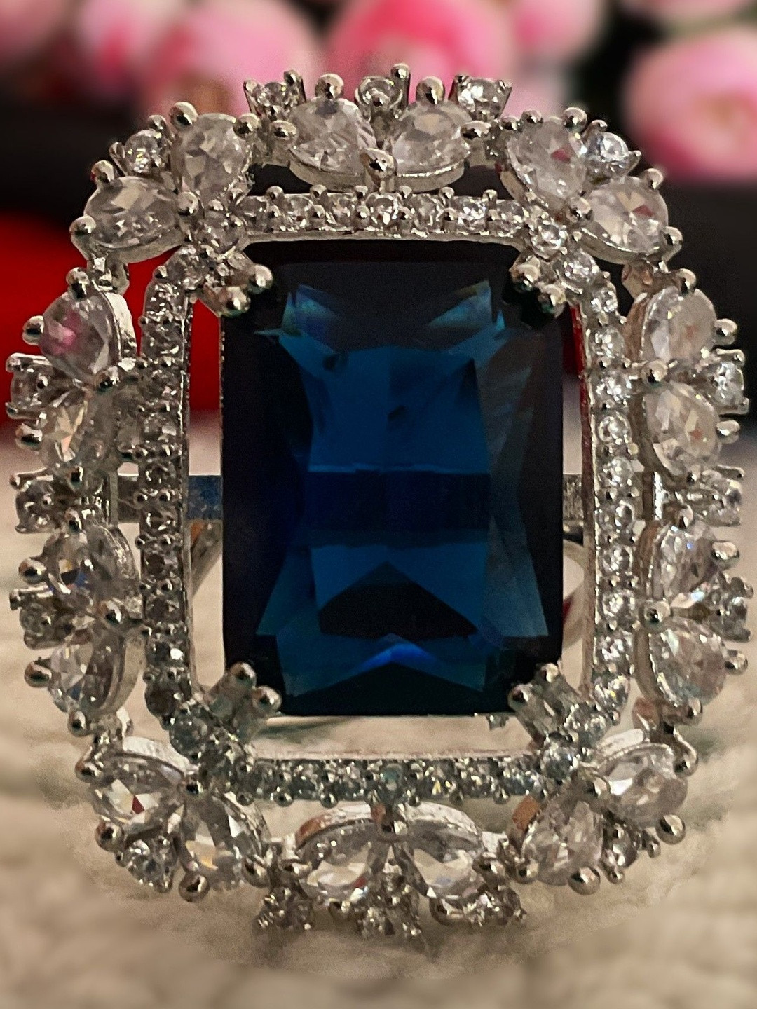 MOHATI Women Sapphire Blue AD Stone Studded Finger Ring