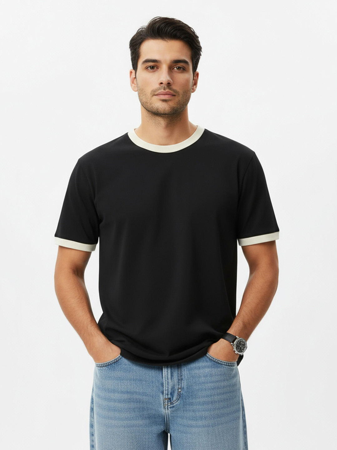 glitchez Contrast Collar T-shirt