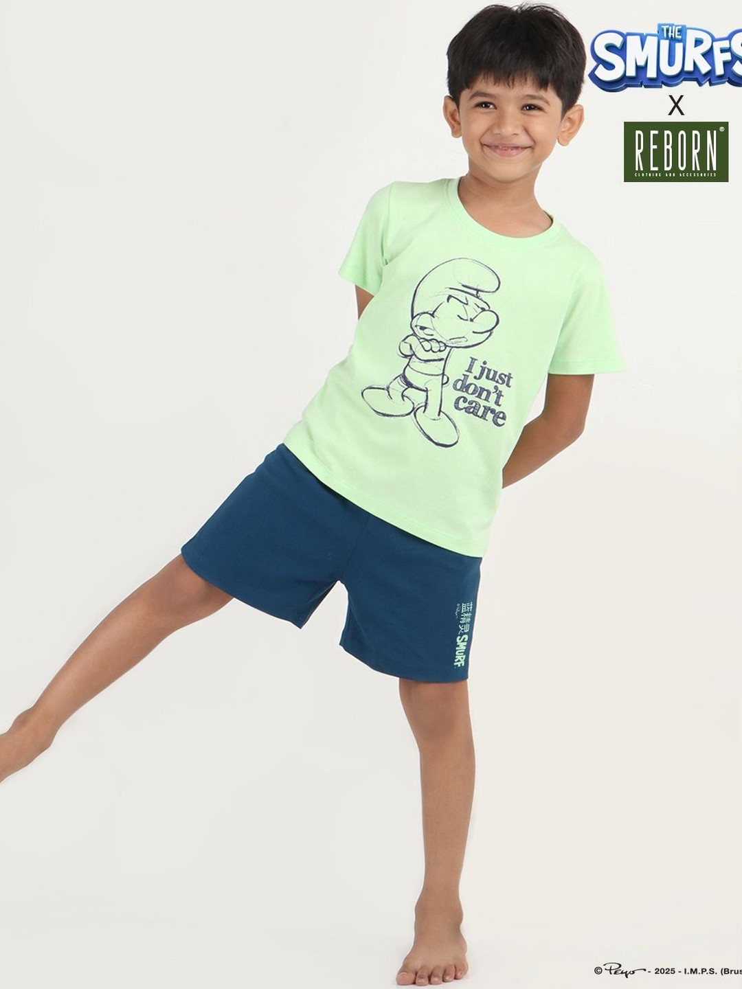 REBORN Boys Smurf Printed T-shirt with Shorts