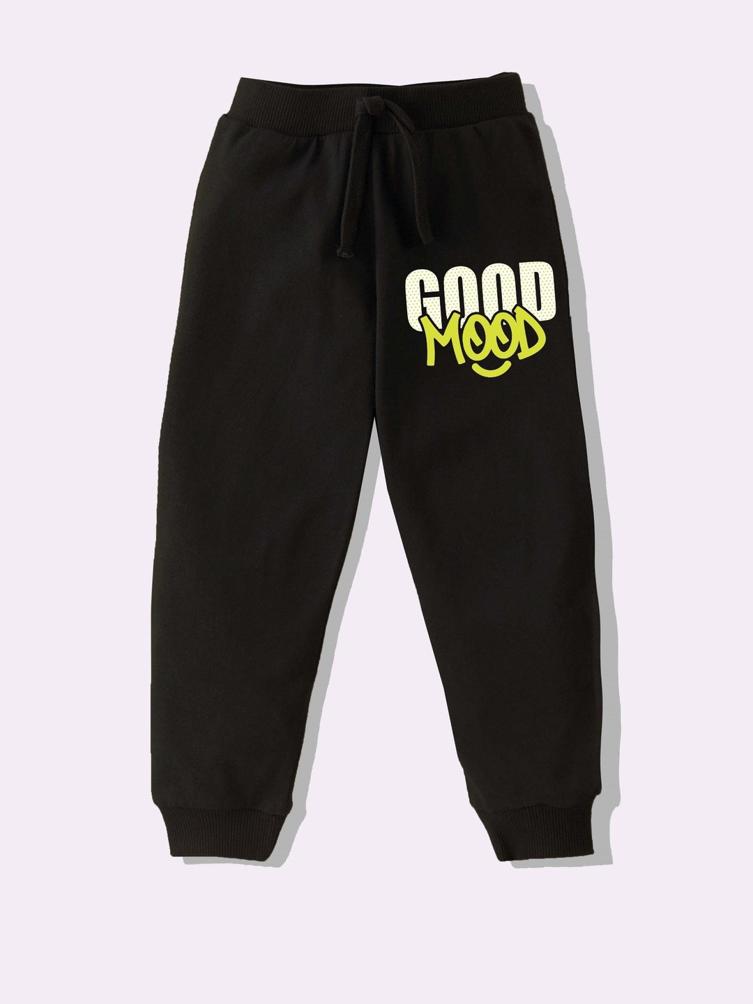 KAVEE Boys Black & White Printed Cotton Terry Knit Bio Washed Full Length Jogger