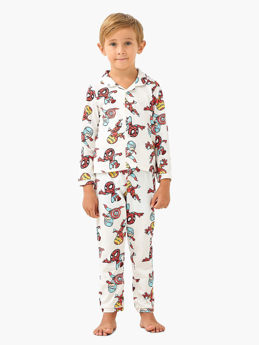Juniors by Babyshop Boys Avengers Printed Pure Cotton Shirt & Pyjamas Night Suit