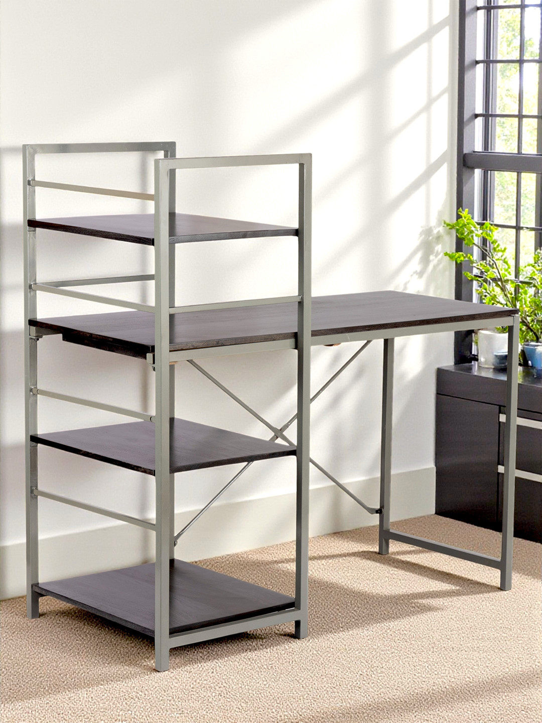 Ikiriya Sheesham Wood With Metal Frame Study Computer Table (Dark Mahagony Finish)