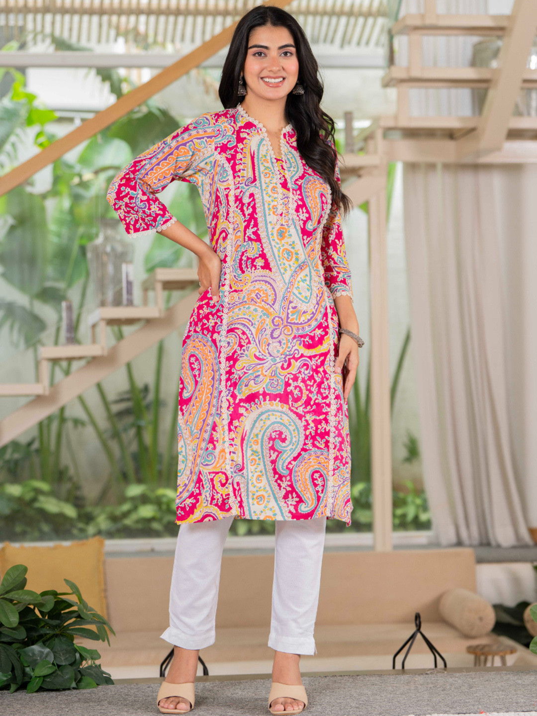 UrbanRang Women Ethnic Motifs Printed Block Print Daily Cotton A-Line Kurta