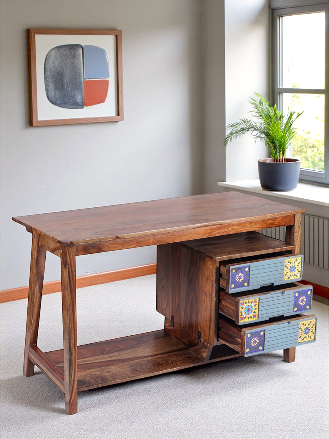 Ikiriya Sheesham Wood Study Computer Table (Teak Finish)