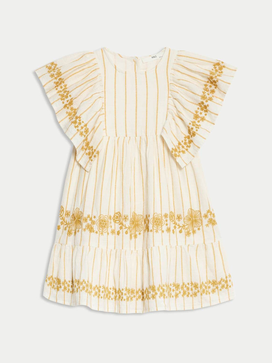 Marks & Spencer Girls Striped Flared Sleeve Fit & Flare Dress