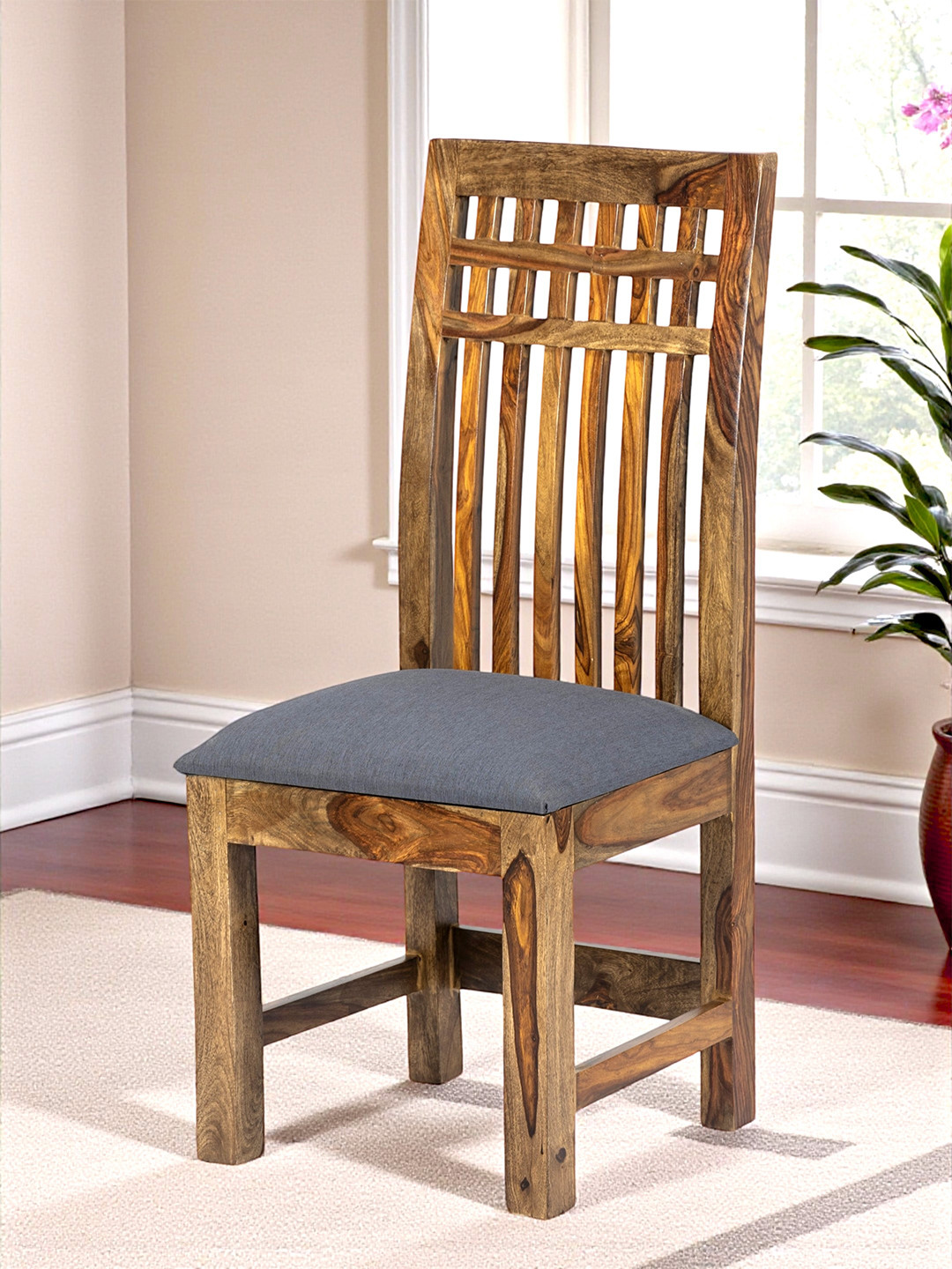Ikiriya Sheesham Wood Accent Dining Chair In Teak Finish