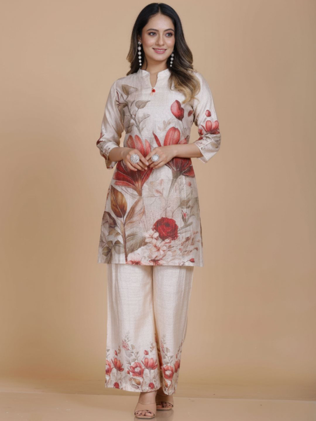 AUTUMN LANE Malti Dandelion Printed Printed Pure Cotton Tunic With Palazzo Co-Ords