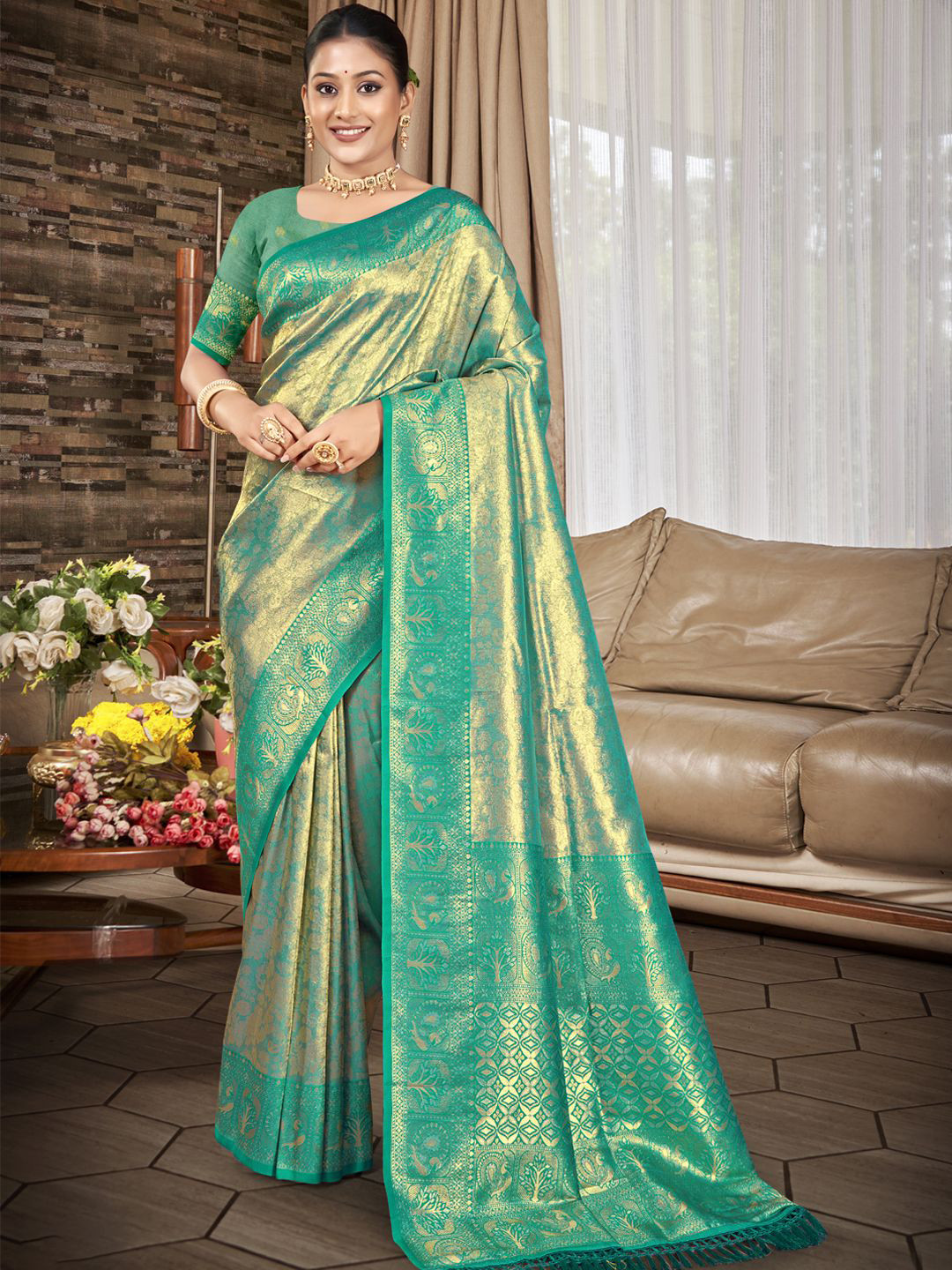 SANGAM PRINTSWoven Design Zari Heavy Work Tussar Saree