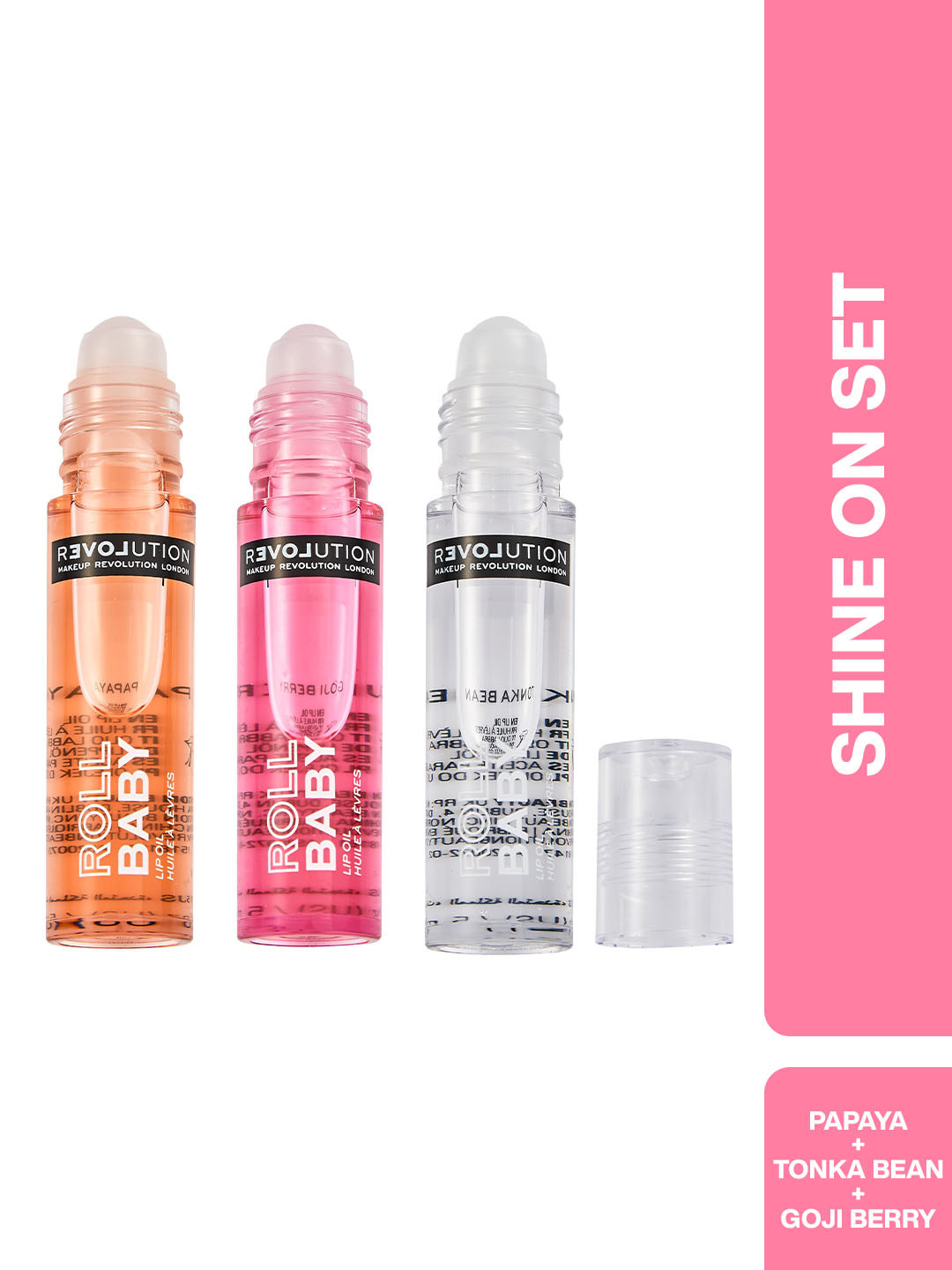 RELOVE Set Of 3 Roll Baby Lip Oil - 5 ml Each - Papaya-Tonka Bean-Goji Berry