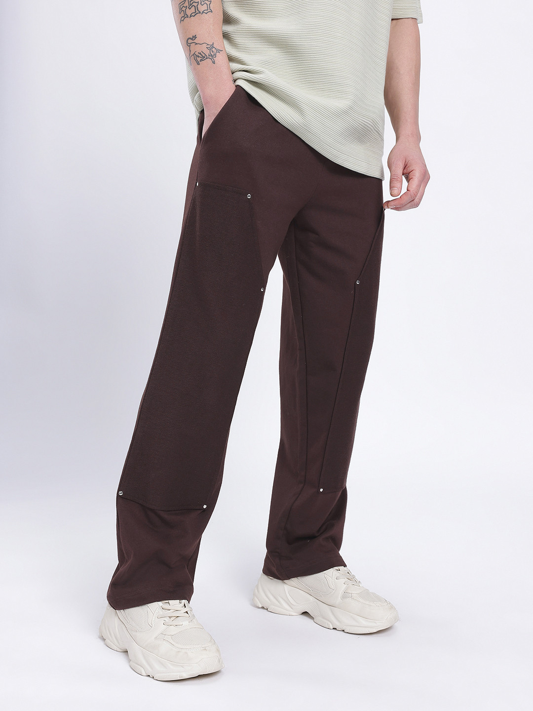 glitchez Men Mid-Rise Relaxed Fit Track Pants with Front Seam