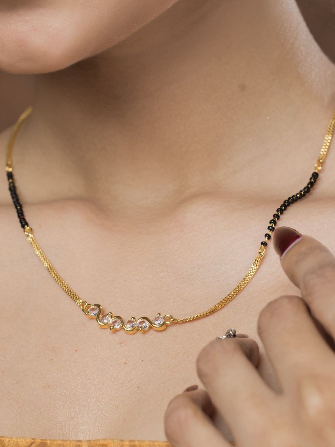 IMITATION BAZAAR Women Gold Plated Artificial Stones Micro Polish Mangalsutra - 4 g