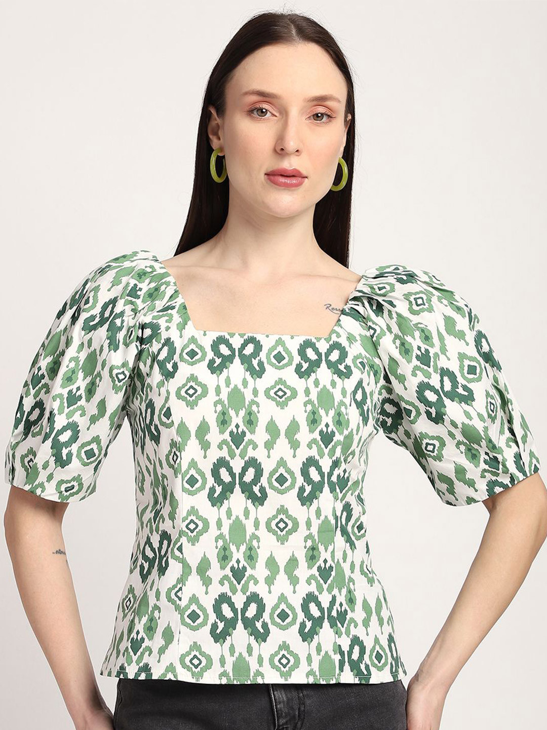 R&B Women Ikat Print Square Neck Regular Tops