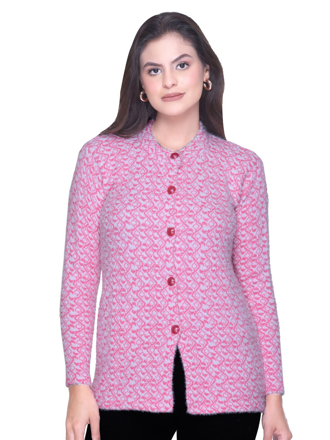 FASHSTORE Women Abstract Printed Round Neck Button Closure Cardigan