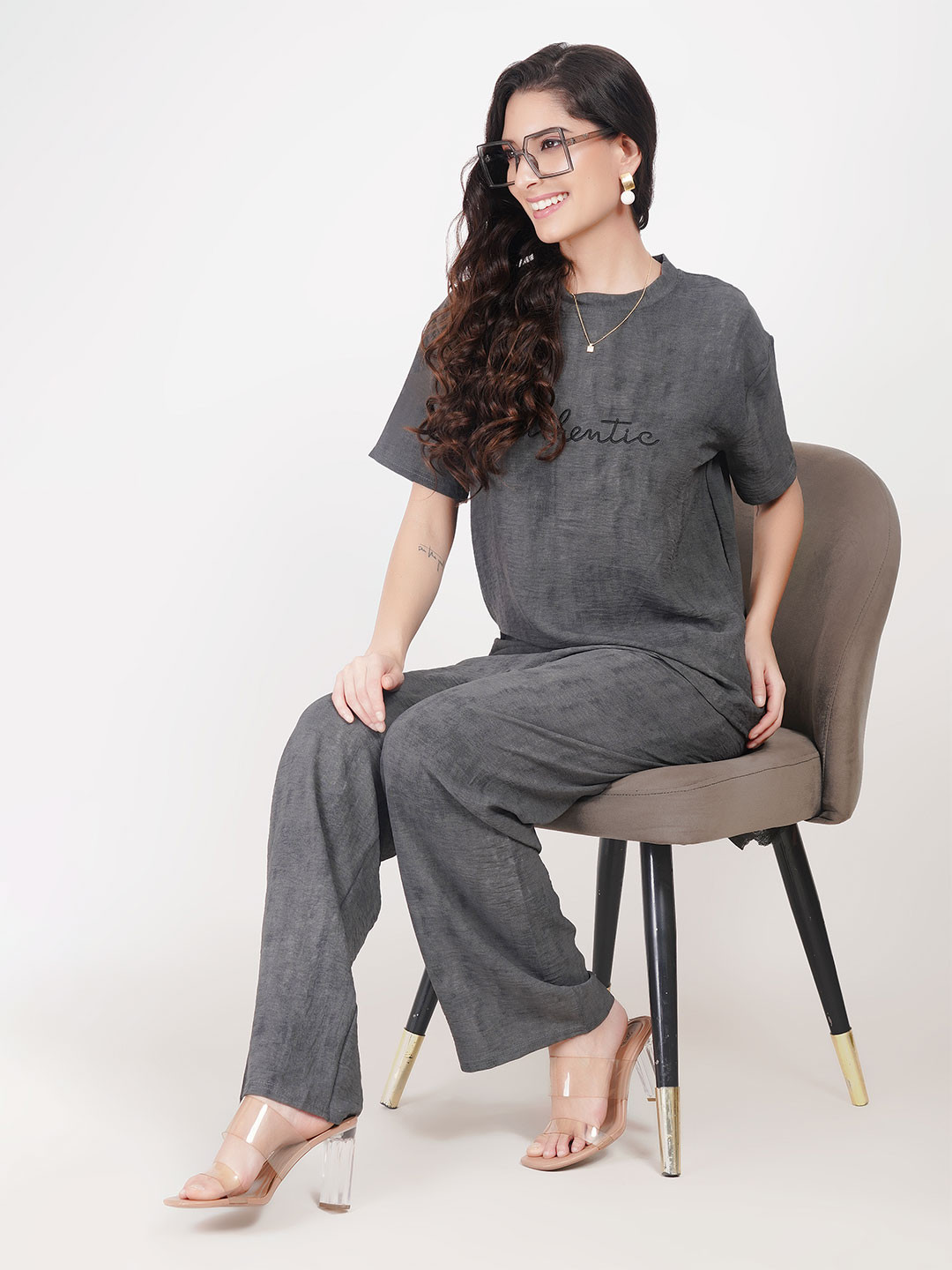 Stem Rope Round Neck T-Shirt With Palazzo Co-Ords