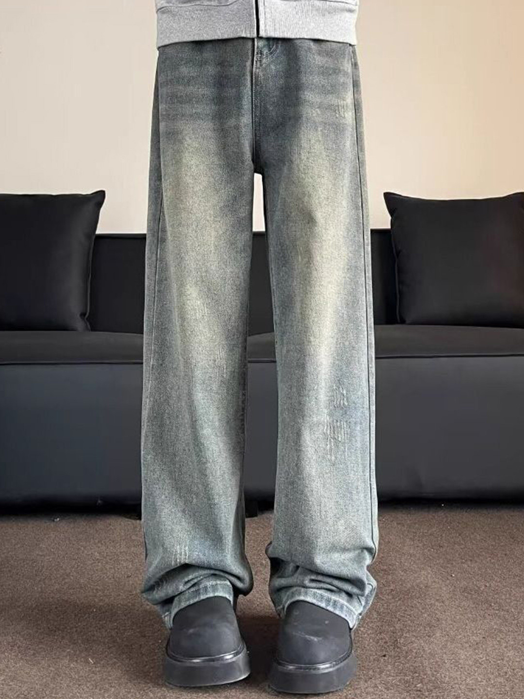 StyleCast x Revolte Men Wide Leg Mid-Rise Medium Shade Jeans - Image 1
