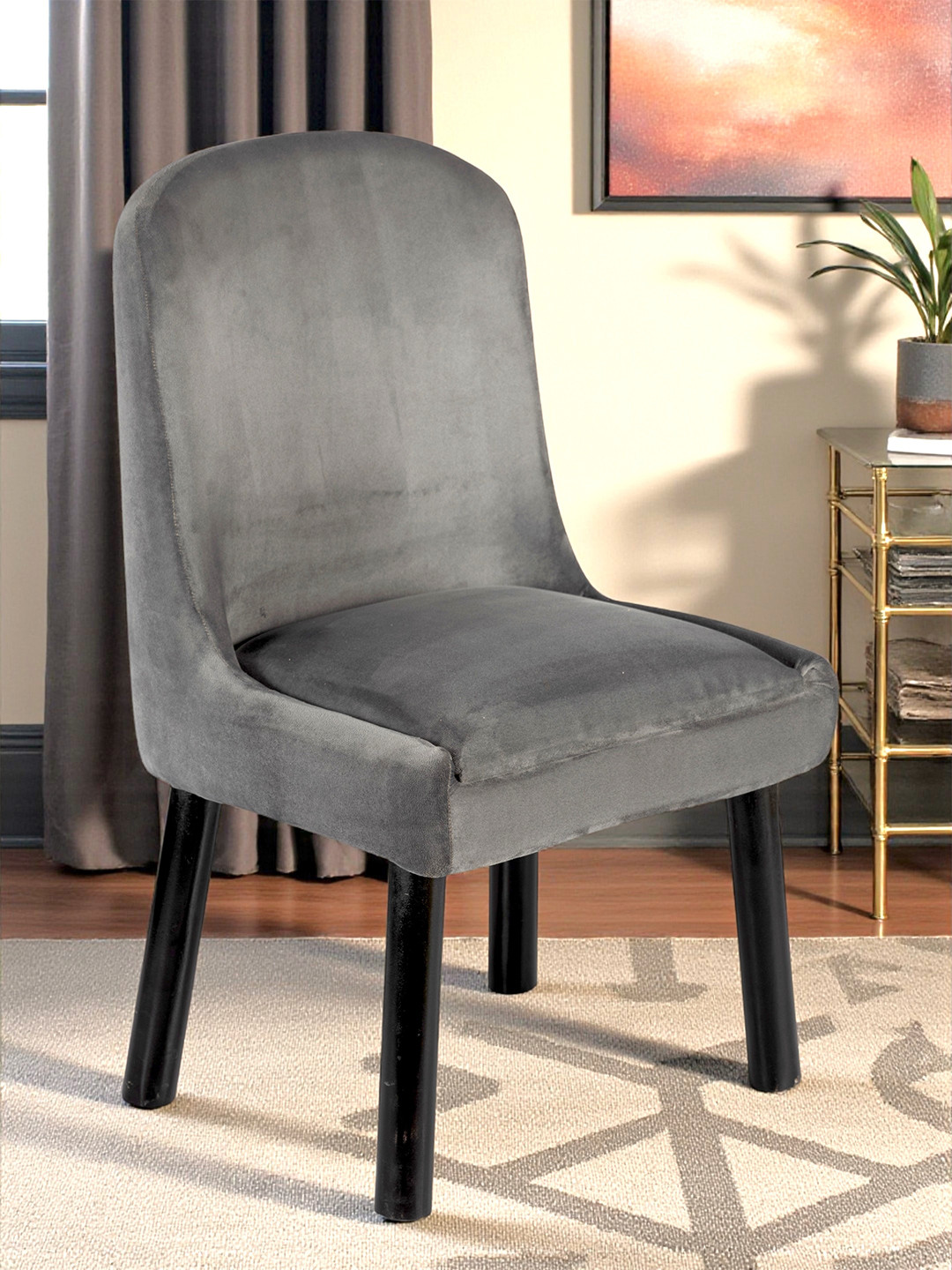 Rosslyn Sheesham Wood Accent Dining Chair (Iron Grey Velvet; Extra Dark Mahagony Finish)
