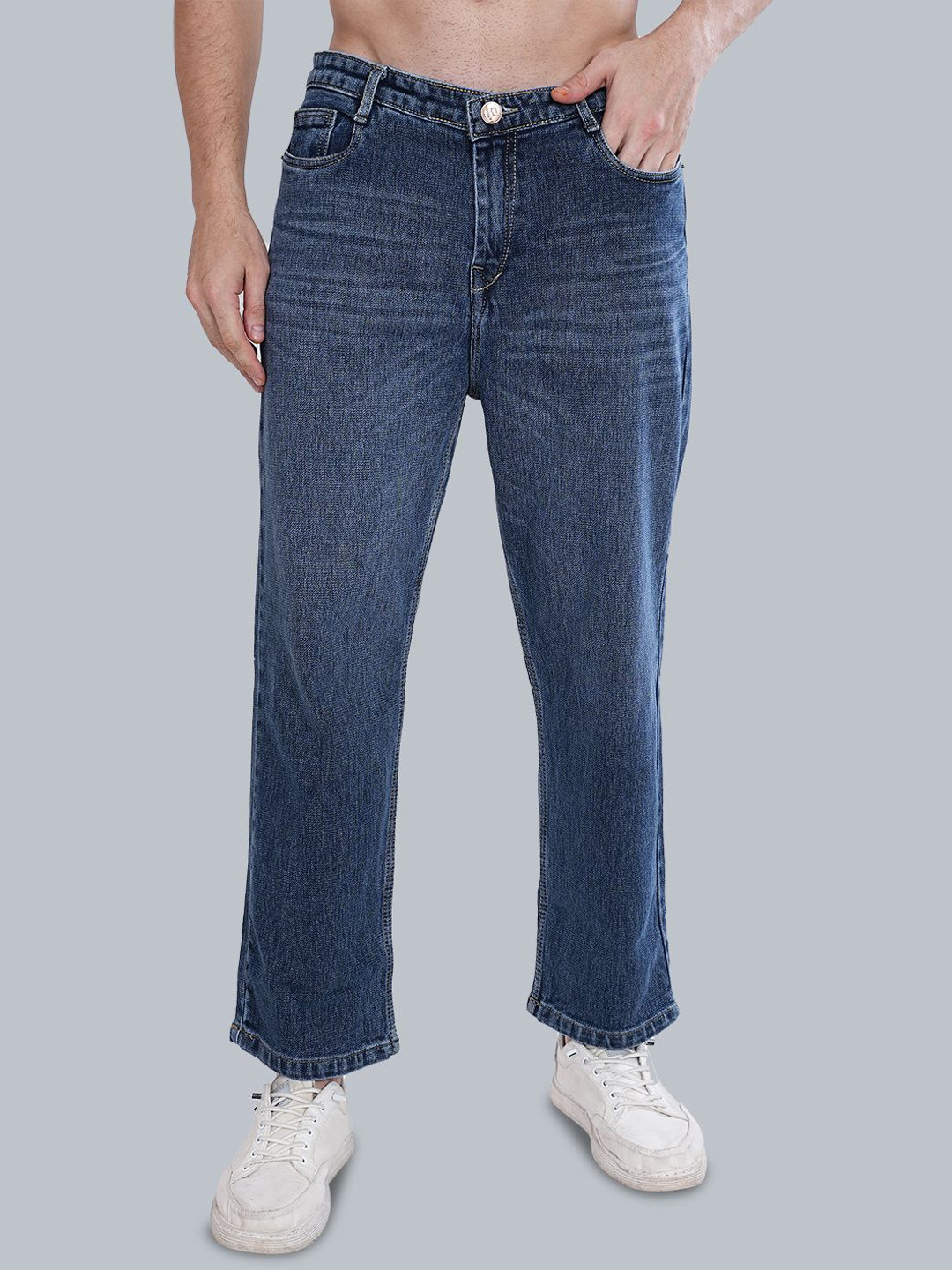 MM-21 Men Loose Baggy Mid-Rise Light Fade Jeans