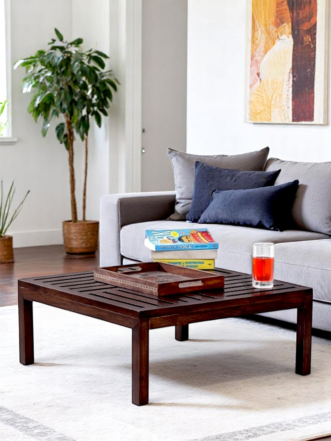 Ikiriya Sheesham Wood Contemporary Coffee Table In Dark Walnut Finish