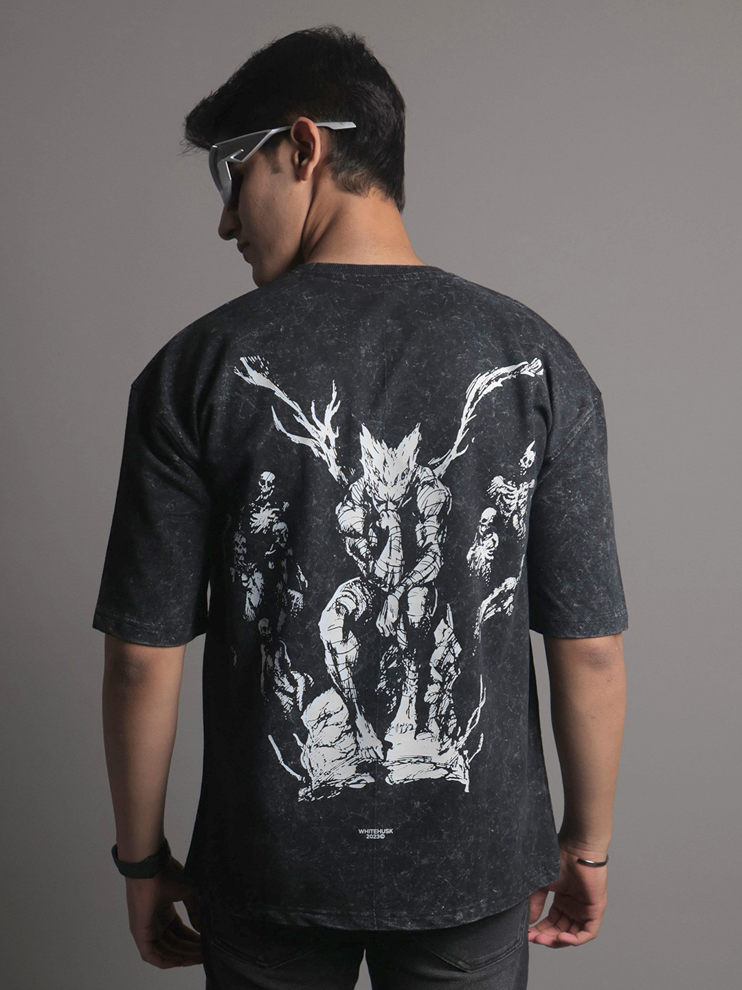 WHITE HUSK Garou One Punch Man Anime Printed Cotton Oversized Tshirt