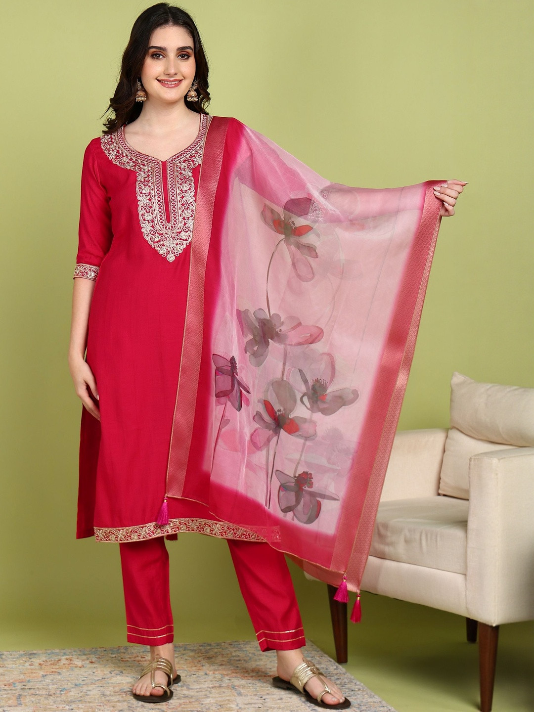 Moda Rapido Solid Silk Blend Kurta With Salwar & Dupatta
