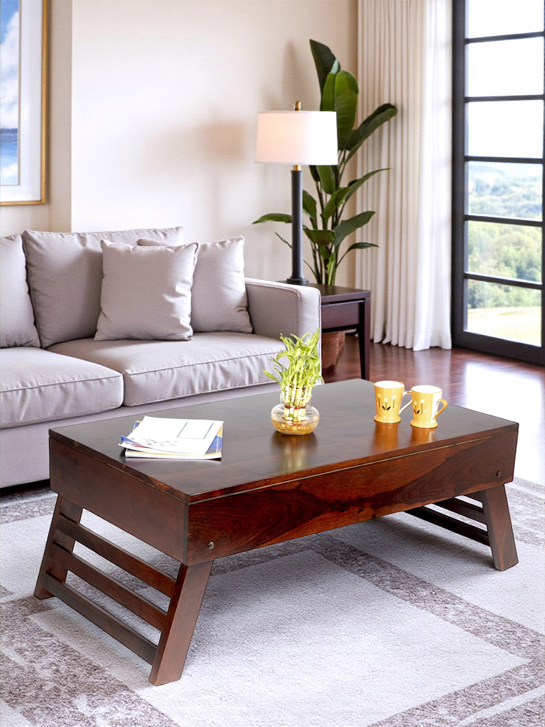 Ikiriya Sheesham Wood Contemporary Coffee Table In Dark Walnut Finish
