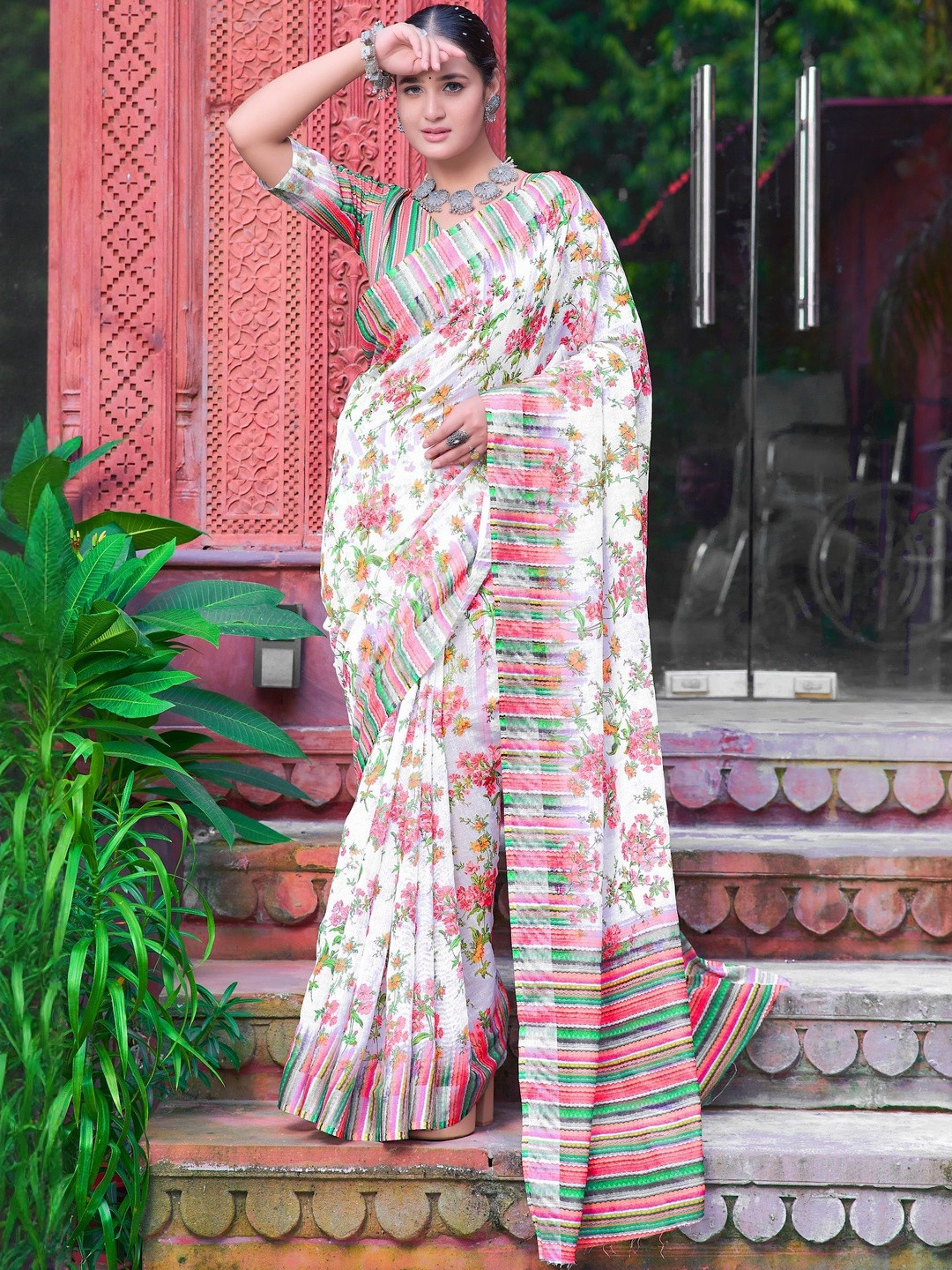 PHEASANT Floral Digital Print Pure Cotton Saree