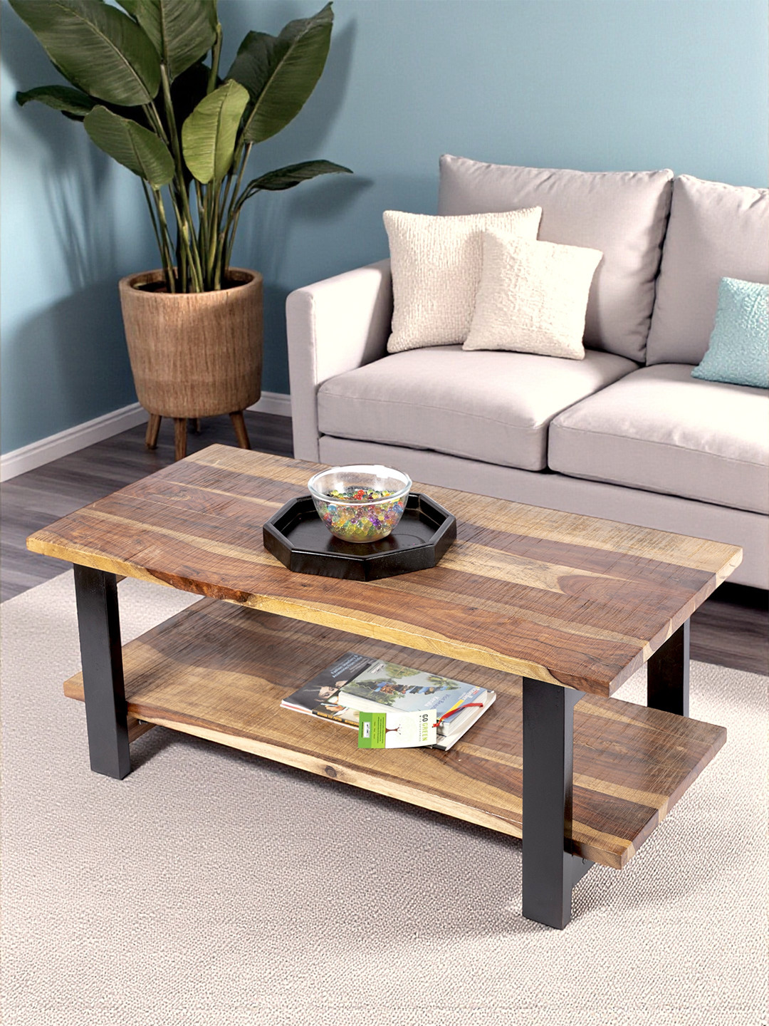 Ikiriya Sheesham Wood Rustic Coffee Table In Natural Rustic Finish