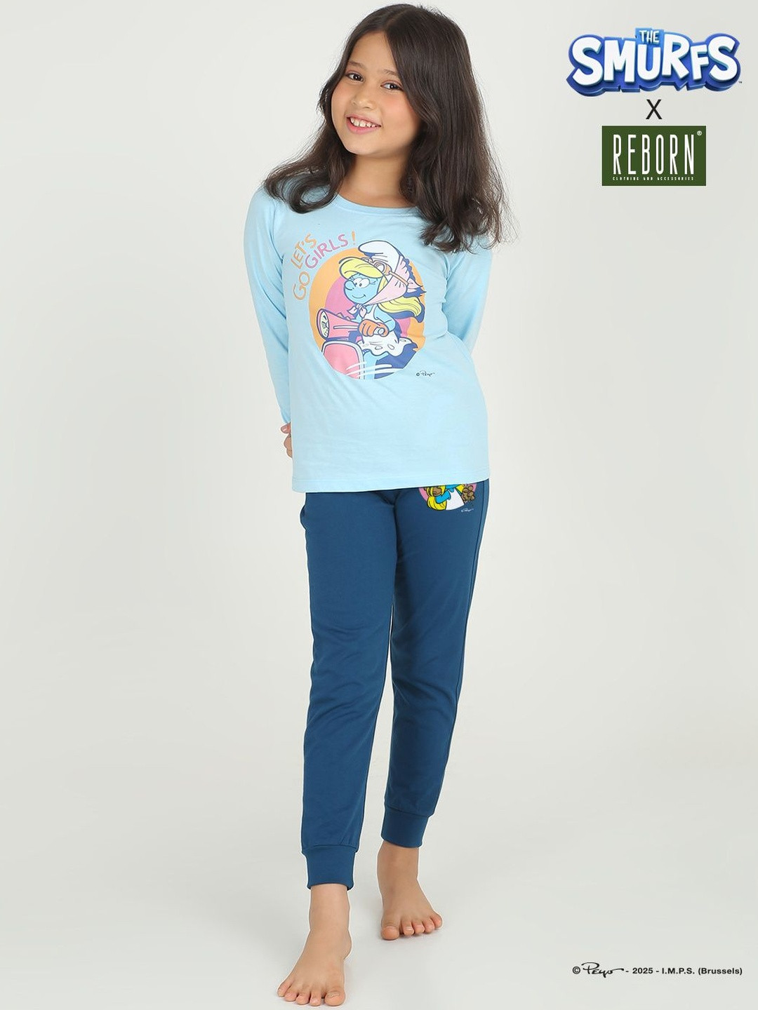 REBORN Girls Pack of 2 Blue Cotton Printed Sleepsuit