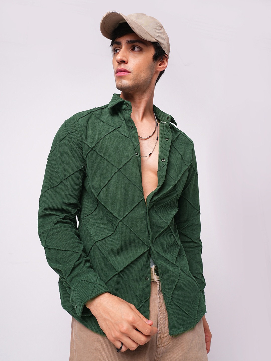 VASTRADO Classic Textured Slim Fit Corduroy Casual Shirt
