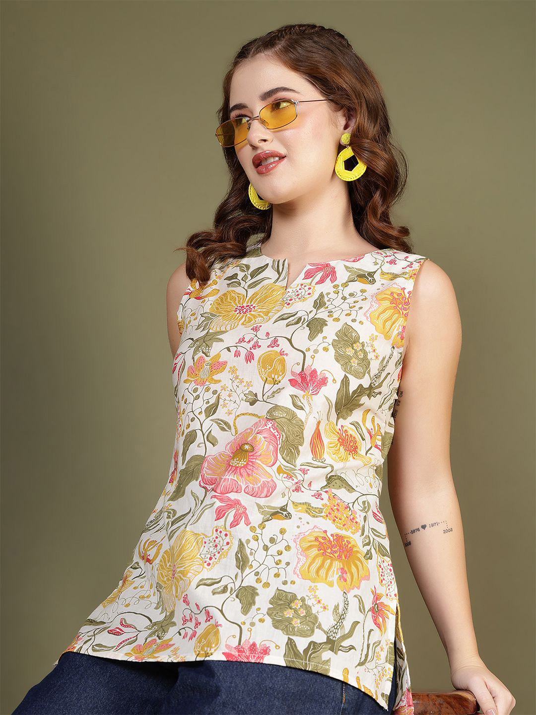 KALAMIR Ethnic Motifs Printed Cotton Top