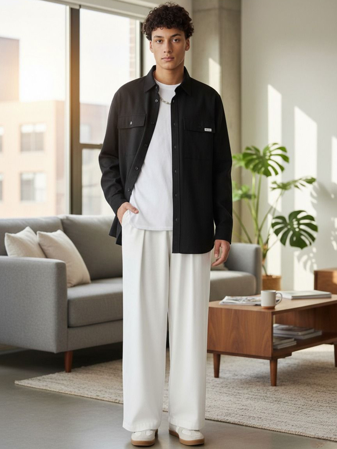 COVZ Men Korean Loose Fit Easy Wash Pleated Trousers