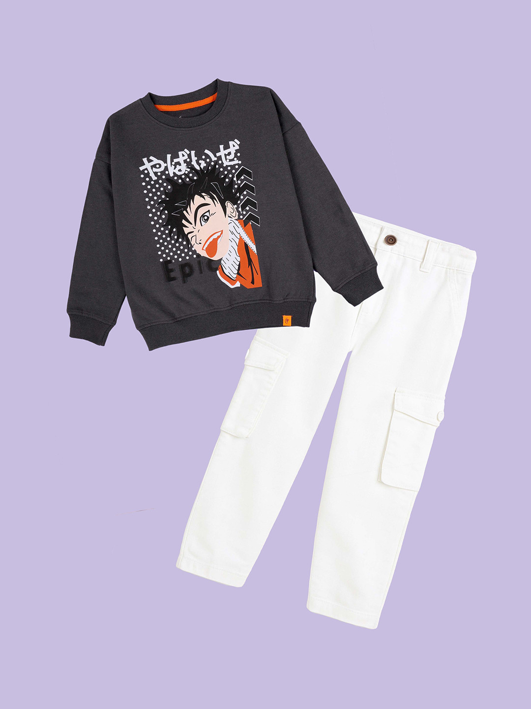 KiddoPanti Boys Printed Long Sleeves Sweatshirt With Cargo Pant