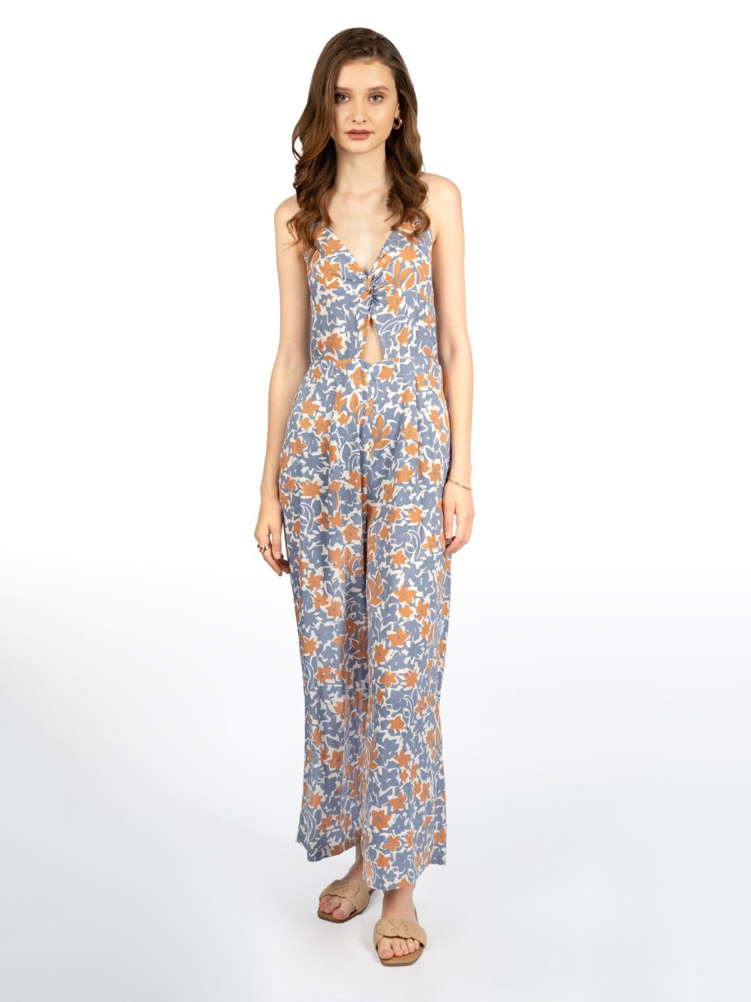 CORY EDGE Women V-Neck Sleeveless Printed Basic Jumpsuit