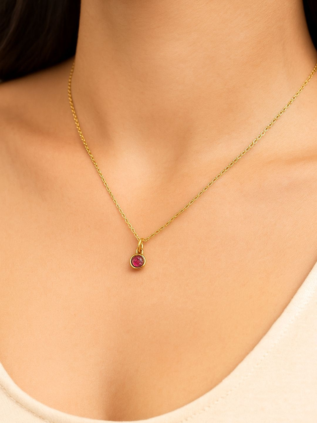 Tipsy closet Gold-Plated Faux Ruby Necklace