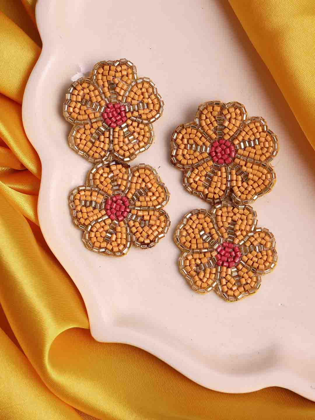 VOGUE PANASH Artificial Beaded Floral Shaped Drop Earrings