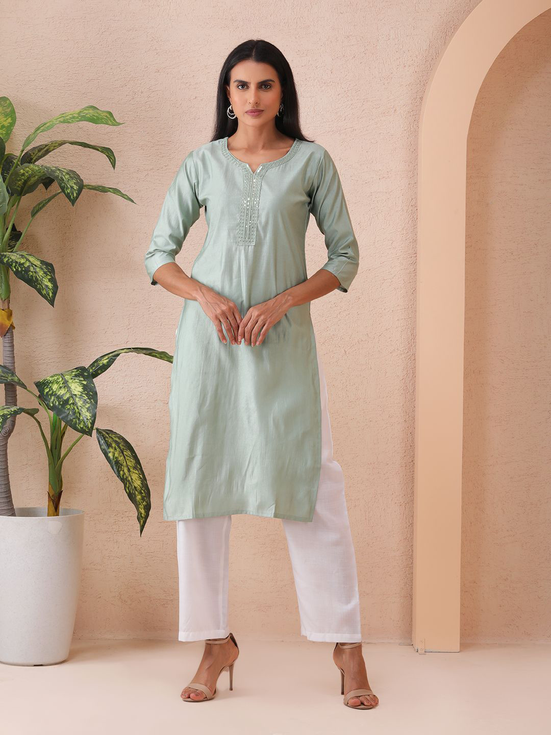 Sold For Style Women Embellished Festive Cotton Straight Kurta