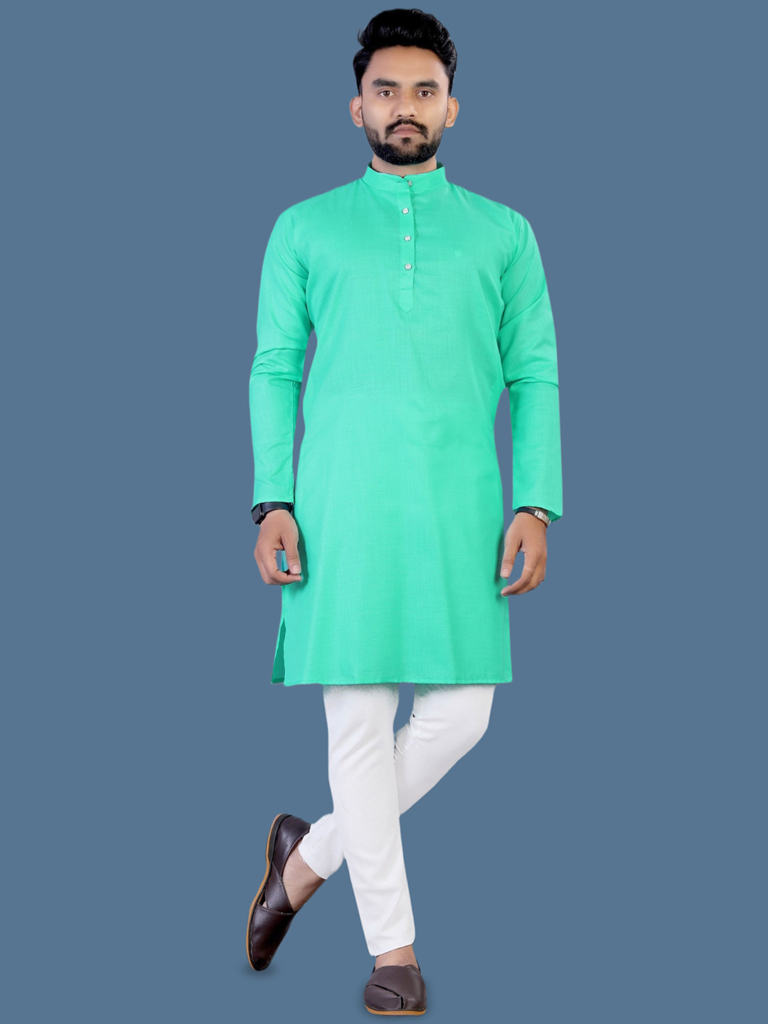 MAHI CREATIVE Mandarin Collar Cotton Straight Kurta