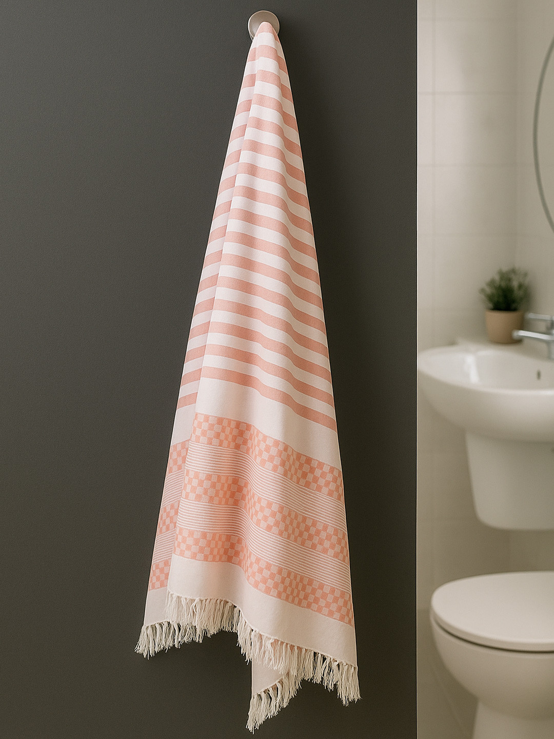 Kryptic Orange & White Checkered Printed 210 GSM Bamboo Bath Towel