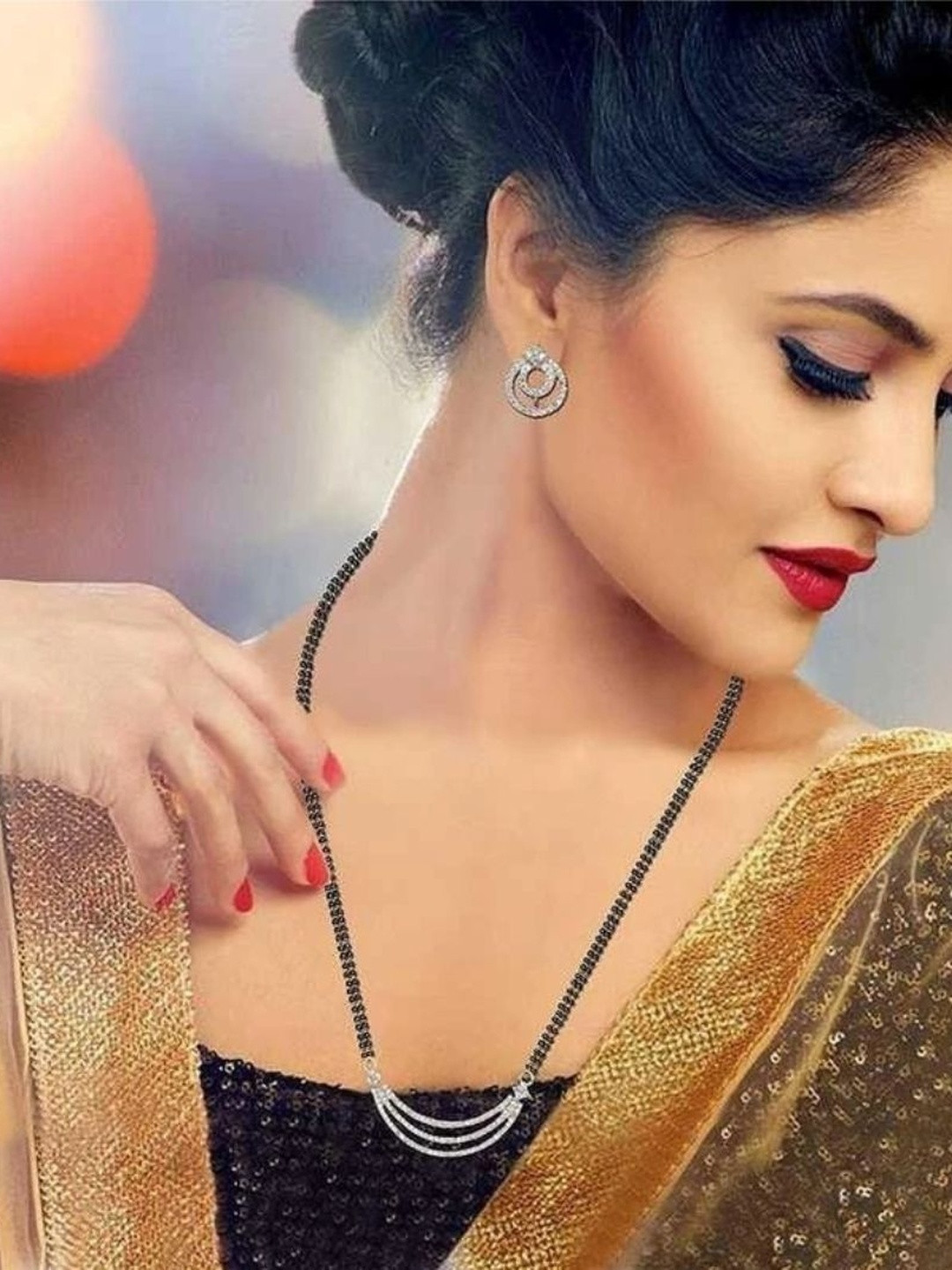 Suvasana Artificial Stones Studded And Beaded Mangalsutra And Studs