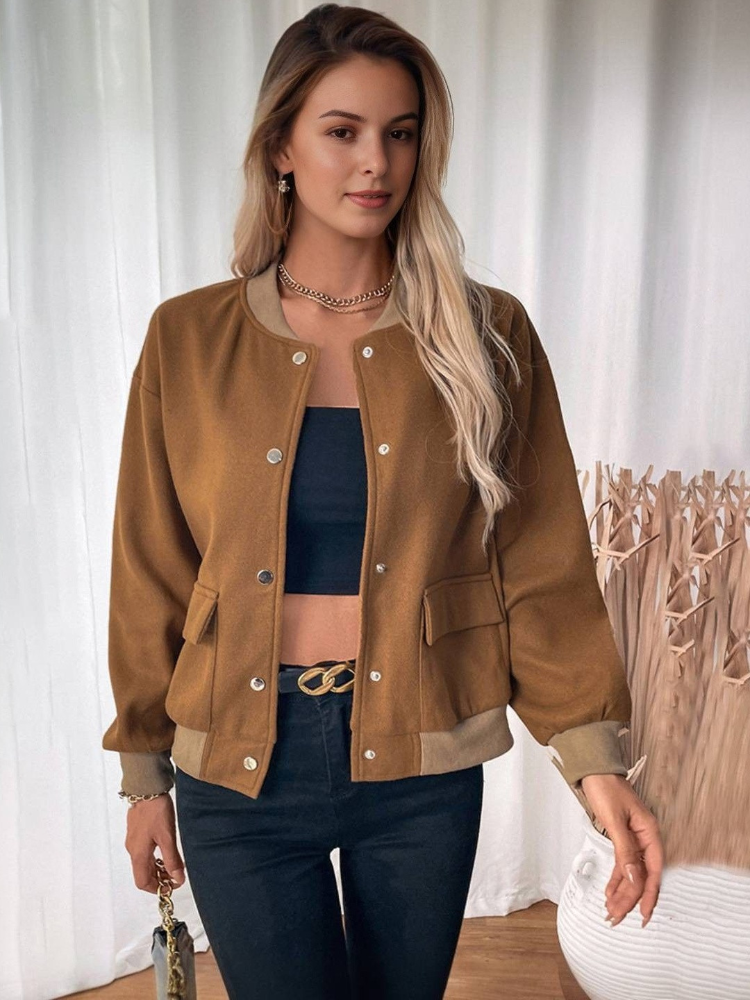 HERE&NOW Women Bomber Jacket With Pockets