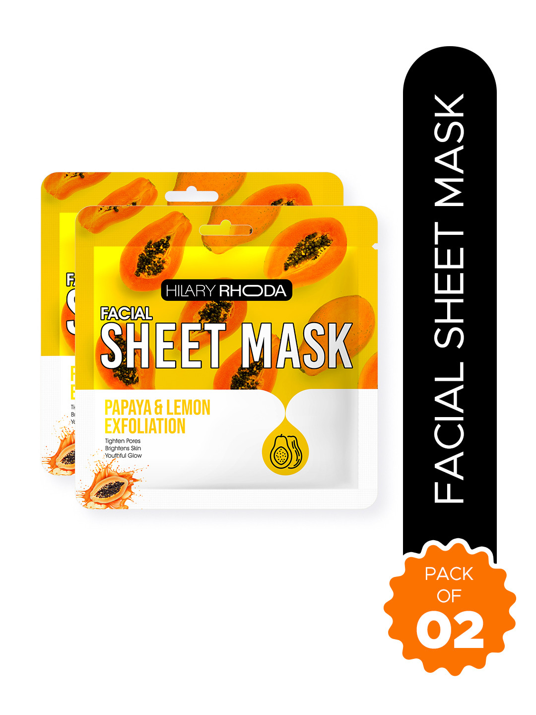 Hilary Rhoda Set Of 2 Papaya & Lemon Exfoliation Sheet Mask- 20 g Each