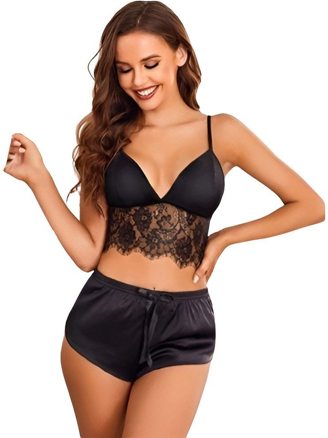 Ucollection Women Padded Lace Pattern Baby Dolls