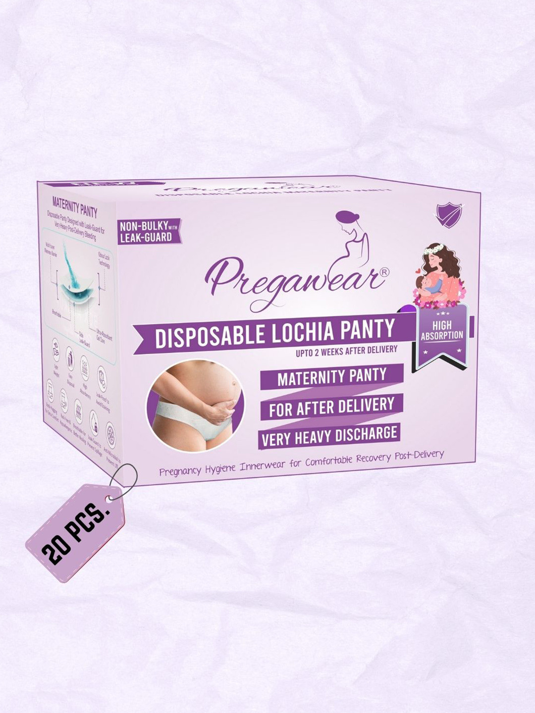 Pregawear Pack Of 20 Lochia Disposable Postpartum Padded Disposal Briefs