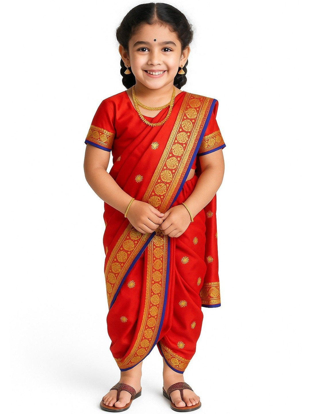 My Lil Princess Girls Ethnic Motifs Woven Design Saree With Stitched Blouse