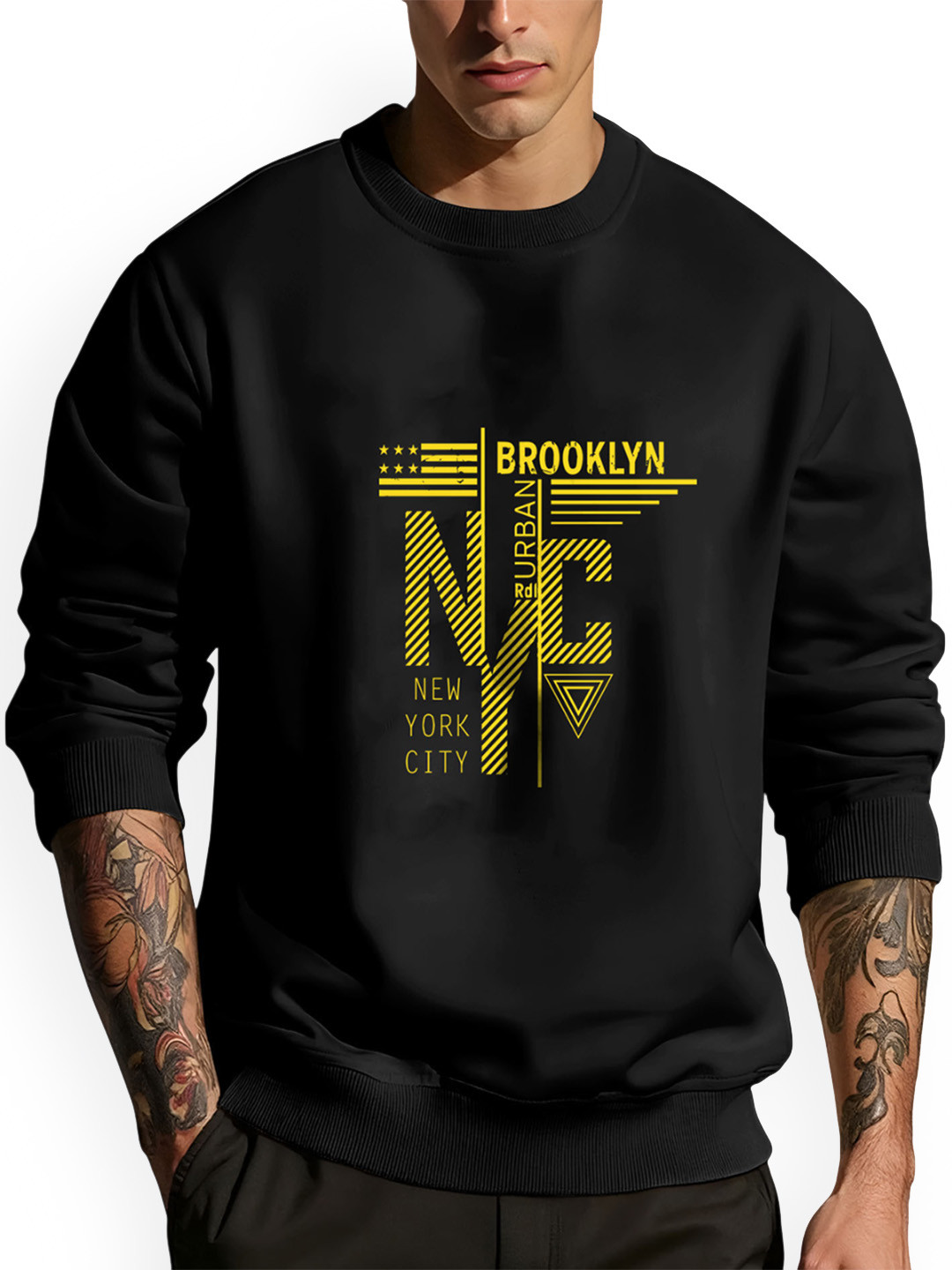 AUSK Men Black Fleece Full Sleeve Printed Pullover Sweatshirt