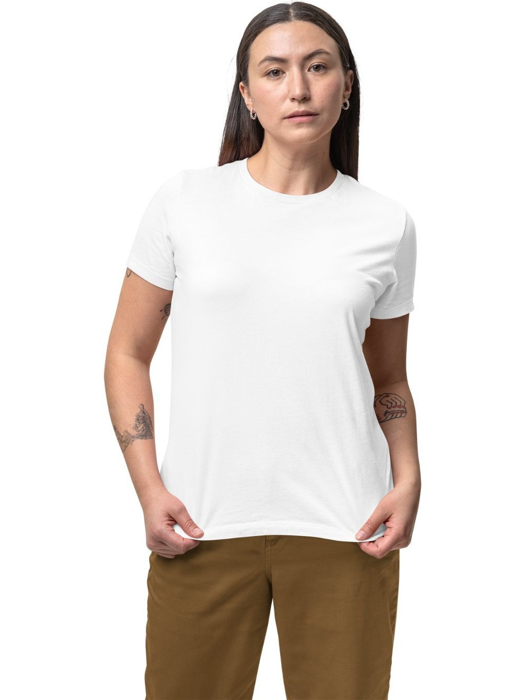 Tipsy closet Women  White Solid Cotton Rich Regular Fit Round Neck Half Sleeve Tshirt
