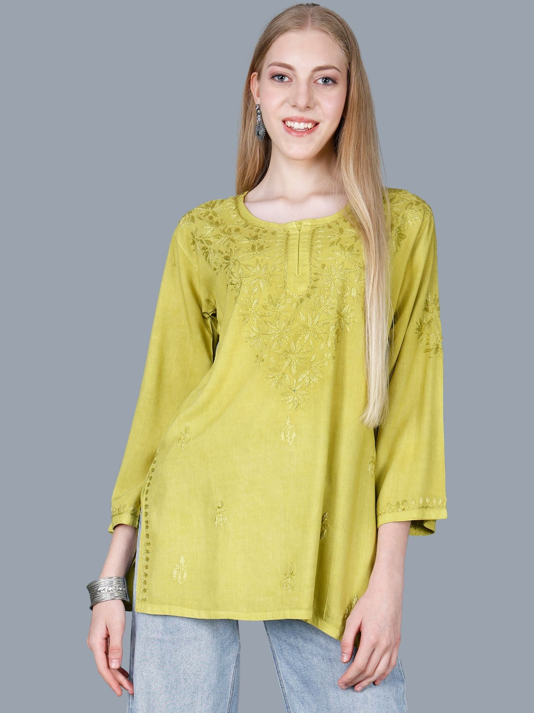 THE CHIKANKARI STORY Embroidered Halter Neck Chikankari Handloom Chikankari Kurti