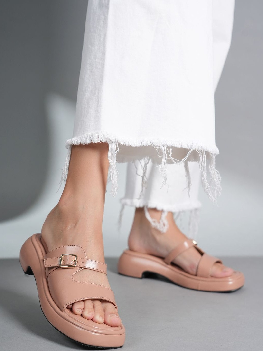 Roadster Women Buckle Ornamented Solid Open Back Block Heels